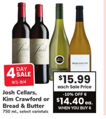 ACME Josh cellars, kim crawford or bread & butter offer