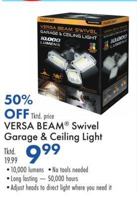 Boscov's Versa beam swivel garage & ceiling light offer