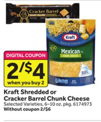 Stop&Shop Kraft shredded or cracker barrel chunk cheese offer