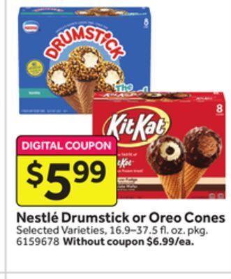 Stop&Shop Nestlé drumstick or oreo cones offer
