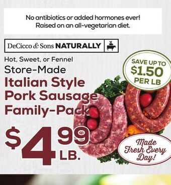 DeCicco & Sons Italian style pork sausage family-pack offer