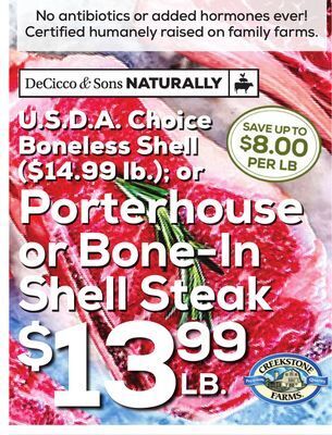 DeCicco & Sons Porterhouse or bone-in shell steak offer