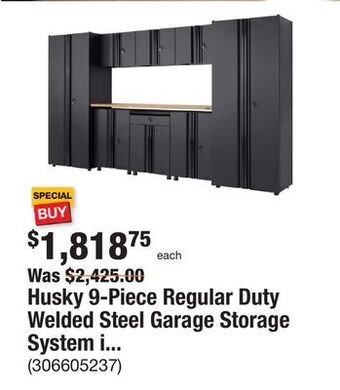 The Home Depot Husky 9-piece regular duty welded steel garage storage system in black (133 in. w x 75 in. h x 19 in. d) offer