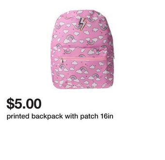 Five Below Printed backpack with patch 16in offer