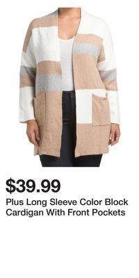 TJ Maxx Plus long sleeve color block cardigan with front pockets offer