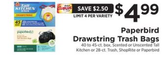 ShopRite Drawstring trash bags offer