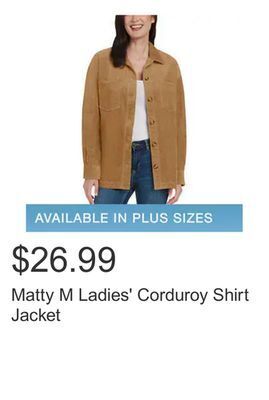 Costco Matty m ladies' corduroy shirt jacket offer
