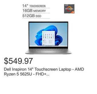 Costco Dell inspiron 14 touchscreen laptop - amd ryzen 5 5625u - fhd+ (1920 x 1200) - windows 11 offer