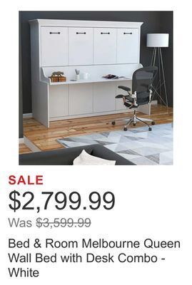 Costco Bed & room melbourne queen wall bed with desk combo - white offer