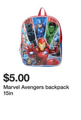 Five Below Marvel avengers backpack 15in offer