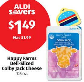 Aldi Happy Farms Deli-Sliced Colby Jack Cheese 7.5 oz offer