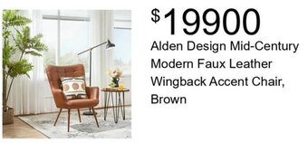 Walmart Alden Design Mid-Century Modern Faux Leather Wingback Accent Chair, Brown offer