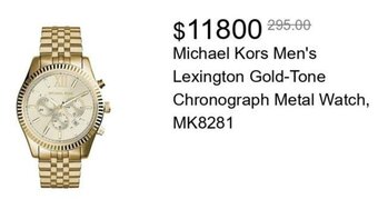 Walmart Michael Kors Men's Lexington Gold-Tone Chronograph Metal Watch, MK8281 offer