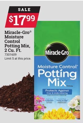 Ace Hardware Miracle-gro moisture control potting mix, 2 cu. ft offer