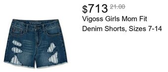 Walmart Vigoss Girls Mom Fit Denim Shorts, Sizes 7-14 offer