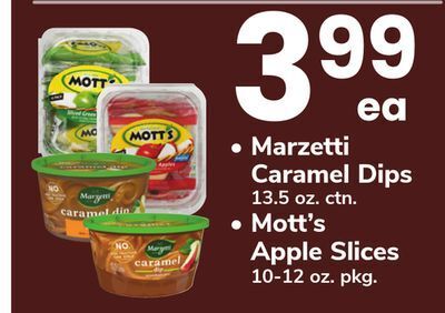 ACME Marzetti caramel dips 13.5 oz. ctn., mott's apple slices 10-12 oz. pkg offer