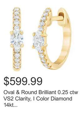 Costco Oval & round brilliant 0.25 ctw vs2 clarity, i color diamond 14kt gold hoop earrings offer