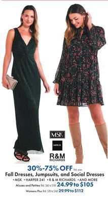 Boscov's Fall dresses, jumpsuits, and social dresses offer