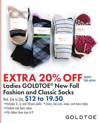 Boscov's Ladies goldtoe new fall fashion and classic socks offer