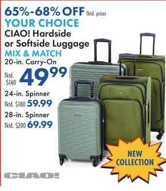 Boscov's Ciao hardside or softside luggage offer