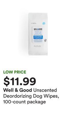 Petco Unscented deordorizing dog wipes, 100-count package offer