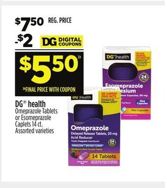 Dollar General Dg health omeprazole tablets or esomeprazole caplets offer