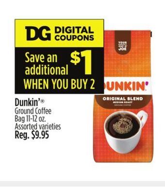 Dollar General Dunkin' ground coffee bag offer