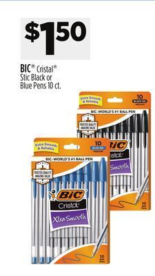 Dollar General Bic cristal stic black or blue pens offer