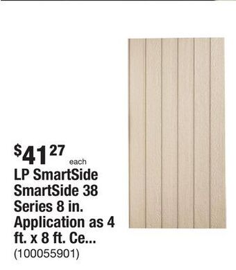 The Home Depot Lp smartside smartside 38 series 8 in. application as 4 ft. x 8 ft. cedar texture oc panel engineered treated wood siding offer