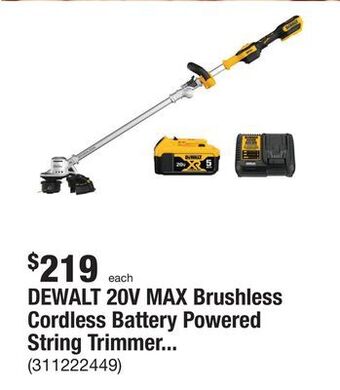 The Home Depot Dewalt 20v max brushless cordless battery powered string trimmer kit with (1) 5ah battery & charger offer