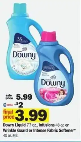 Meijer Downy Liquid 77 oz Infusions 48 oz Or Wrinkle Guard Or Intense Fabric Softener 40 oz offer