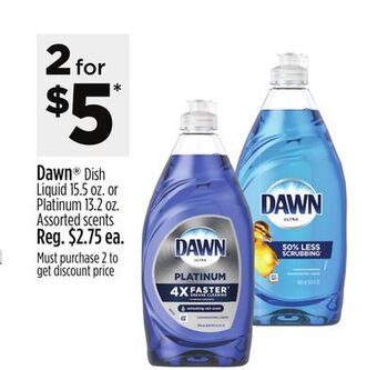 Dollar General Dawn dish liquid 15.5 oz. or platinum 13.2 oz offer