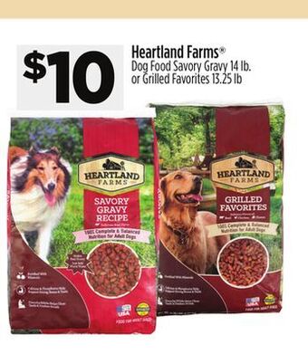 Dollar General Heartland farms dog food savory gravy 14 lb. or grilled favorites 13.25 lb offer