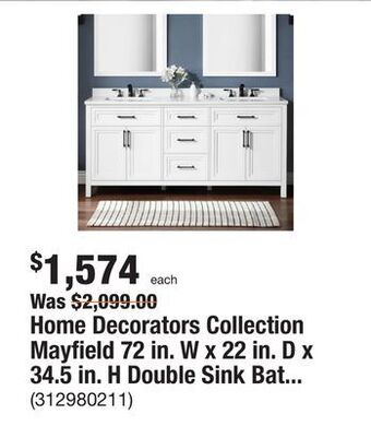 The Home Depot Home decorators collection mayfield 72 in. w x 22 in. d x 34.5 in. h double sink bath vanity in white with white cultured mar offer