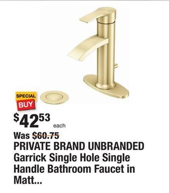 The Home Depot Private brand unbranded garrick single hole single handle bathroom faucet in matte gold offer