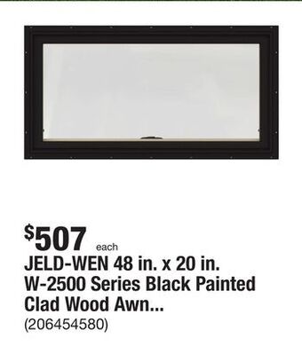 The Home Depot Jeld-wen 48 in. x 20 in. w-2500 series black painted clad wood awning window w/ natural interior and screen offer