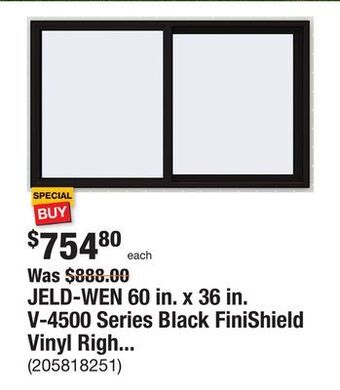 The Home Depot Jeld-wen 60 in. x 36 in. v-4500 series black finishield vinyl right-handed sliding window with fiberglass mesh screen offer