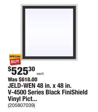 The Home Depot Jeld-wen 48 in. x 48 in. v-4500 series black finishield vinyl picture window w/ low-e 366 glass offer