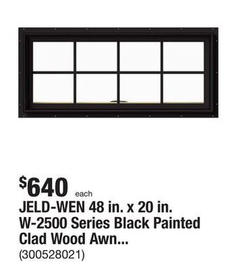 The Home Depot Jeld-wen 48 in. x 20 in. w-2500 series black painted clad wood awning window w/ natural interior and screen offer
