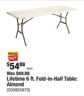 The Home Depot Lifetime 6 ft. fold-in-half table: almond offer