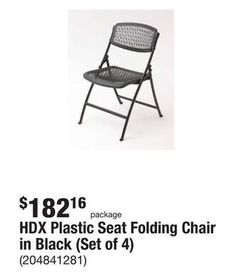 The Home Depot Hdx plastic seat folding chair in black (set of 4) offer