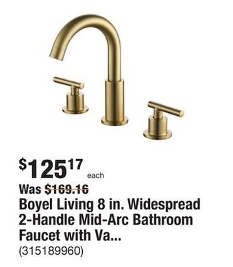 The Home Depot Boyel living 8 in. widespread 2-handle mid-arc bathroom faucet with valve and cupc water supply lines in brushed gold offer