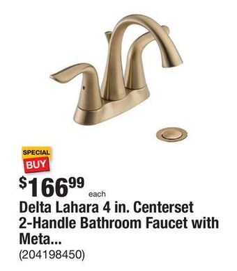The Home Depot Delta lahara 4 in. centerset 2-handle bathroom faucet with metal drain assembly in champagne bronze offer