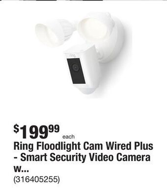 The Home Depot Ring floodlight cam wired plus - smart security video camera with 2 led lights, 2-way talk, color night vision, white offer