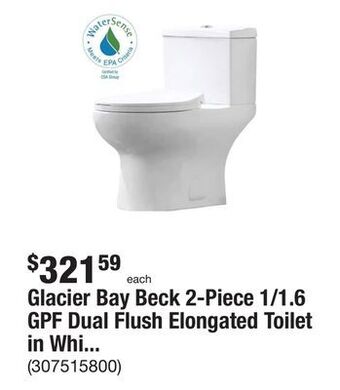 The Home Depot Glacier bay beck 2-piece 1/1.6 gpf dual flush elongated toilet in white, seat included offer