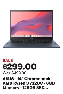 Best Buy Asus - 14 chromebook - amd ryzen 3 7320c - 8gb memory - 128gb ssd - ponder blue offer
