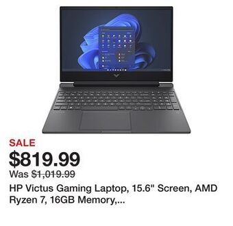 Office Depot Hp victus gaming laptop, 15.6 screen, amd ryzen 7, 16gb memory, 512gb solid state drive, windows 11, amd radeon rx 6500m grap offer