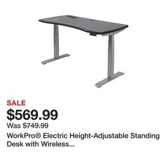 Office Depot Workpro electric height-adjustable standing desk with wireless charging, 60w, black offer