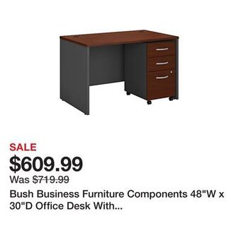 Office Depot Bush business furniture components 48w x 30d office desk with mobile file cabinet, hansen cherry, standard delivery offer