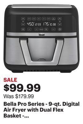 Best Buy Bella pro series - 9-qt. digital air fryer with dual flex basket - stainless steel offer